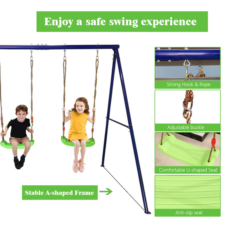 Backyard Swing Set 3-in-1 Heavy Duty Extra Large Metal Swing Frame with 2 Swings, Glider, Adjustable Rope