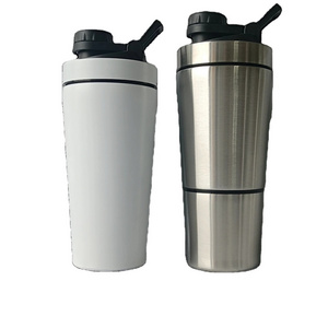 Leakproof Gym Metal Protein Shaker Cup Double Wall Insulated Vacuum Flasks Stainless Steel Protein Shaker Bottle Shakers