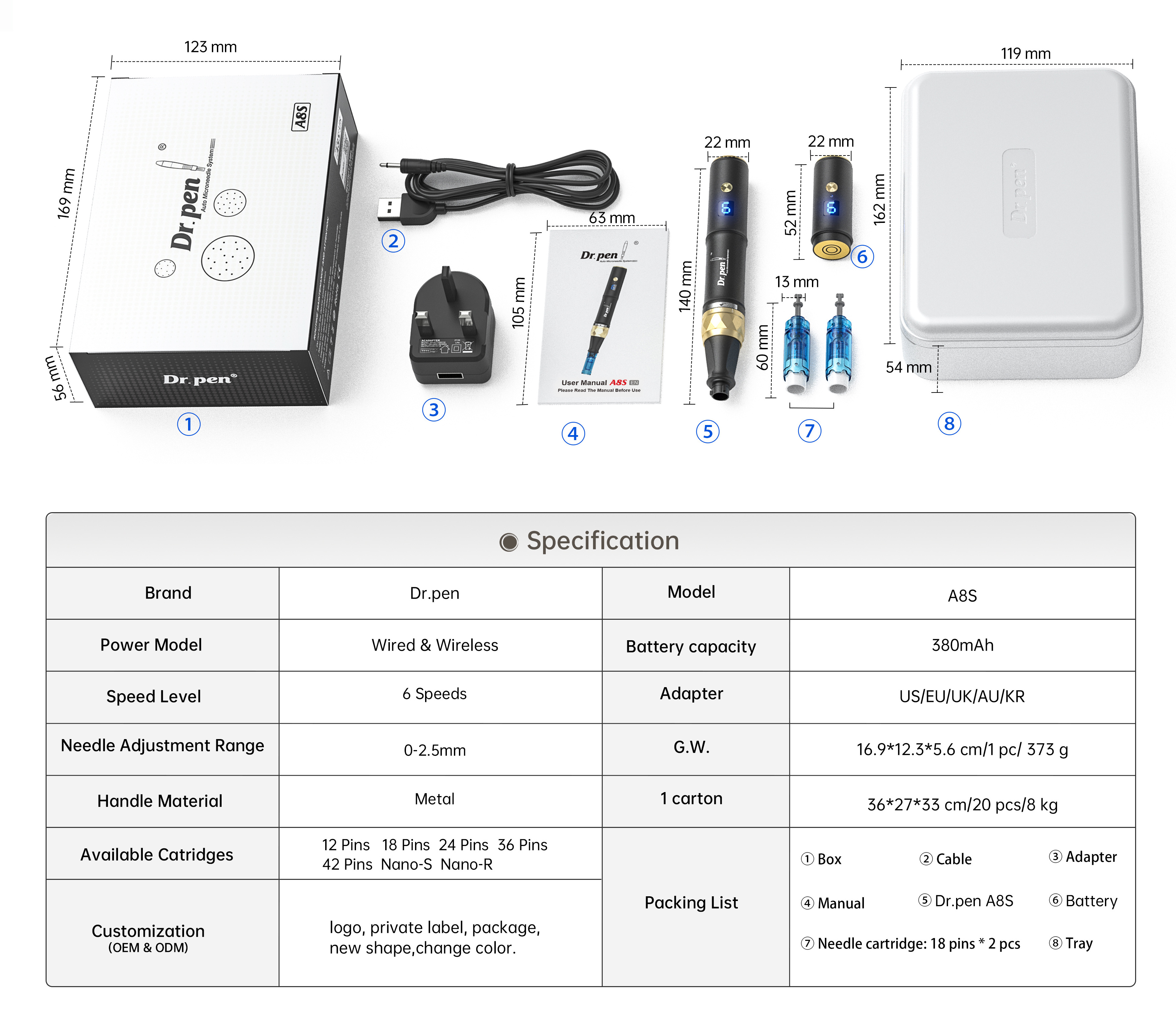 Dr.pen A8S Home Use Electric Derma Pen Salon Use Micro needling Pen Anti Wrinkles Anti fine lines skin Beauty Device