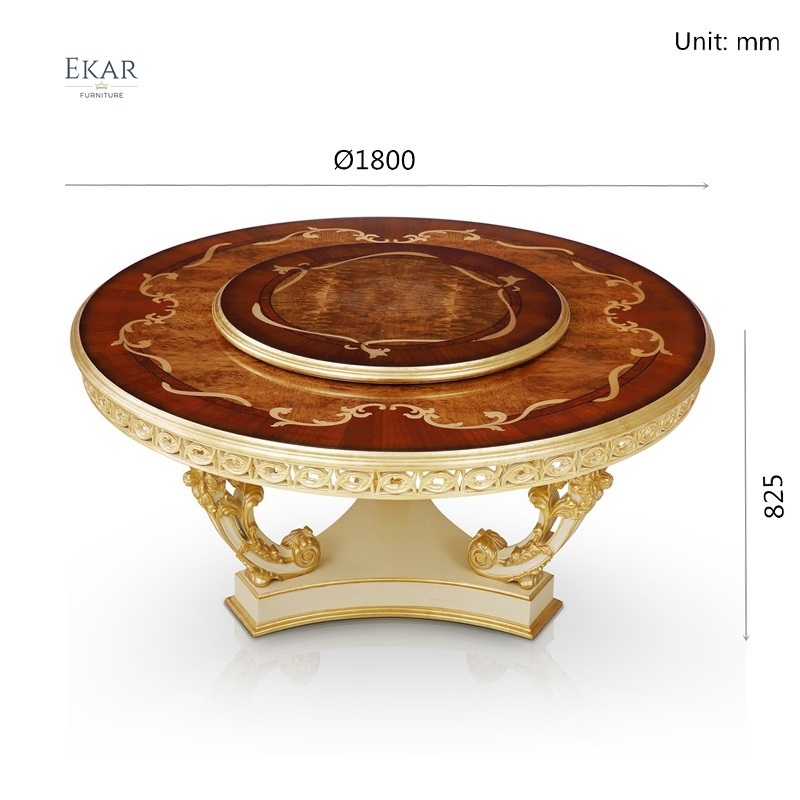 Ekar High-end Luxury Natural Veneer Round Dining Table with Rotating Center