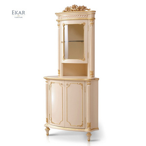 European classical furniture living room luxury antique corner cabinet wood carving 1 door display wine cabinet