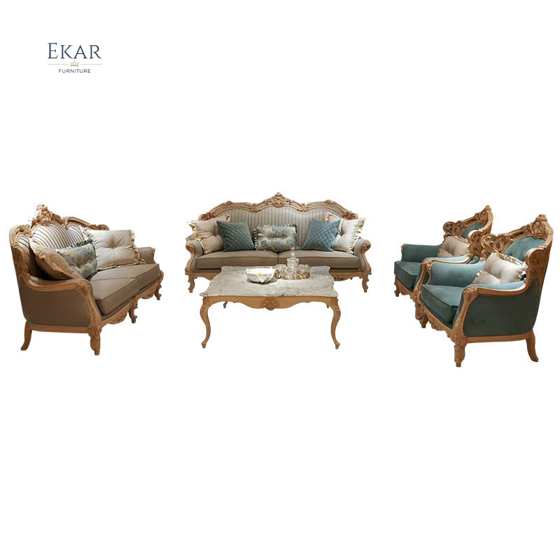 Luxury French Classic Living Room Furniture Royal Victorian Fabric Upholstered Wooden Carved Arabic Sofa Set Majlis