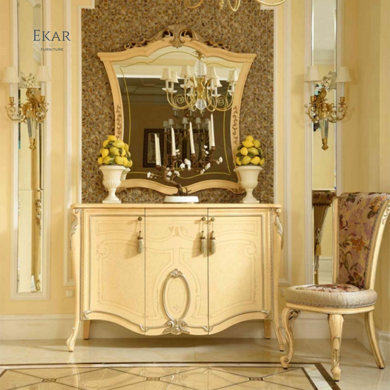 European Fancy Solid Wood Dining Room Furniture Wooden Carved Baroque Ivory Gold Painted Dining Table 6 8 10 Chairs Set