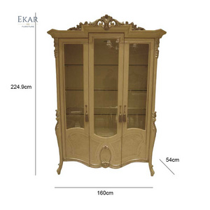 European Fancy Solid Wood Dining Room Furniture Wooden Carved Baroque Ivory Gold Painted Dining Table 6 8 10 Chairs Set