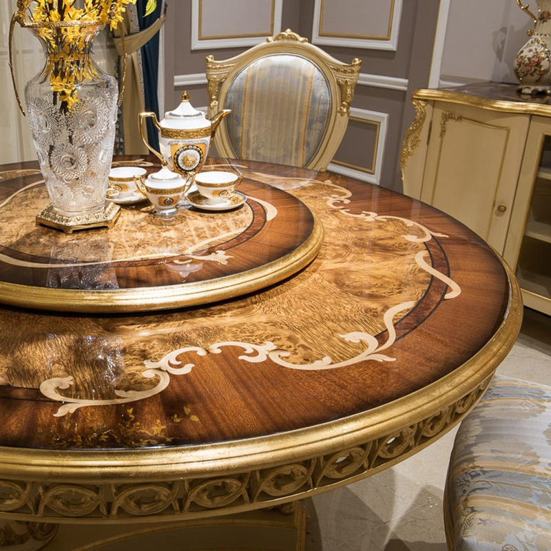 Ekar High-end Luxury Natural Veneer Round Dining Table with Rotating Center