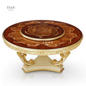 Ekar High-end Luxury Natural Veneer Round Dining Table with Rotating Center