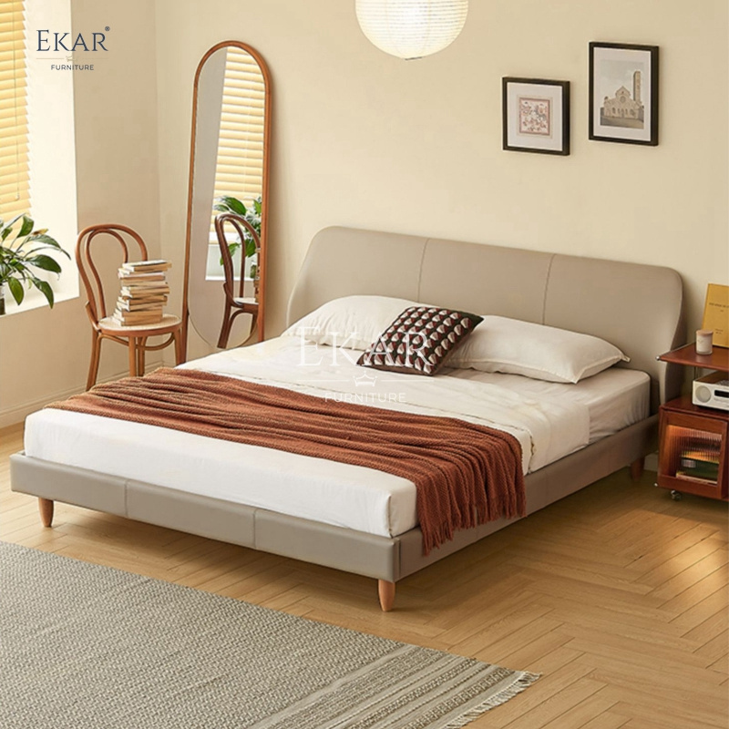 New Design Ekar Nappa Leather Half Leather Interior Plank Bedroom Bed