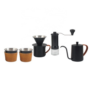 Pour over Drip kettle set with manual grinder premium gift box outdoor travel portable coffee maker set