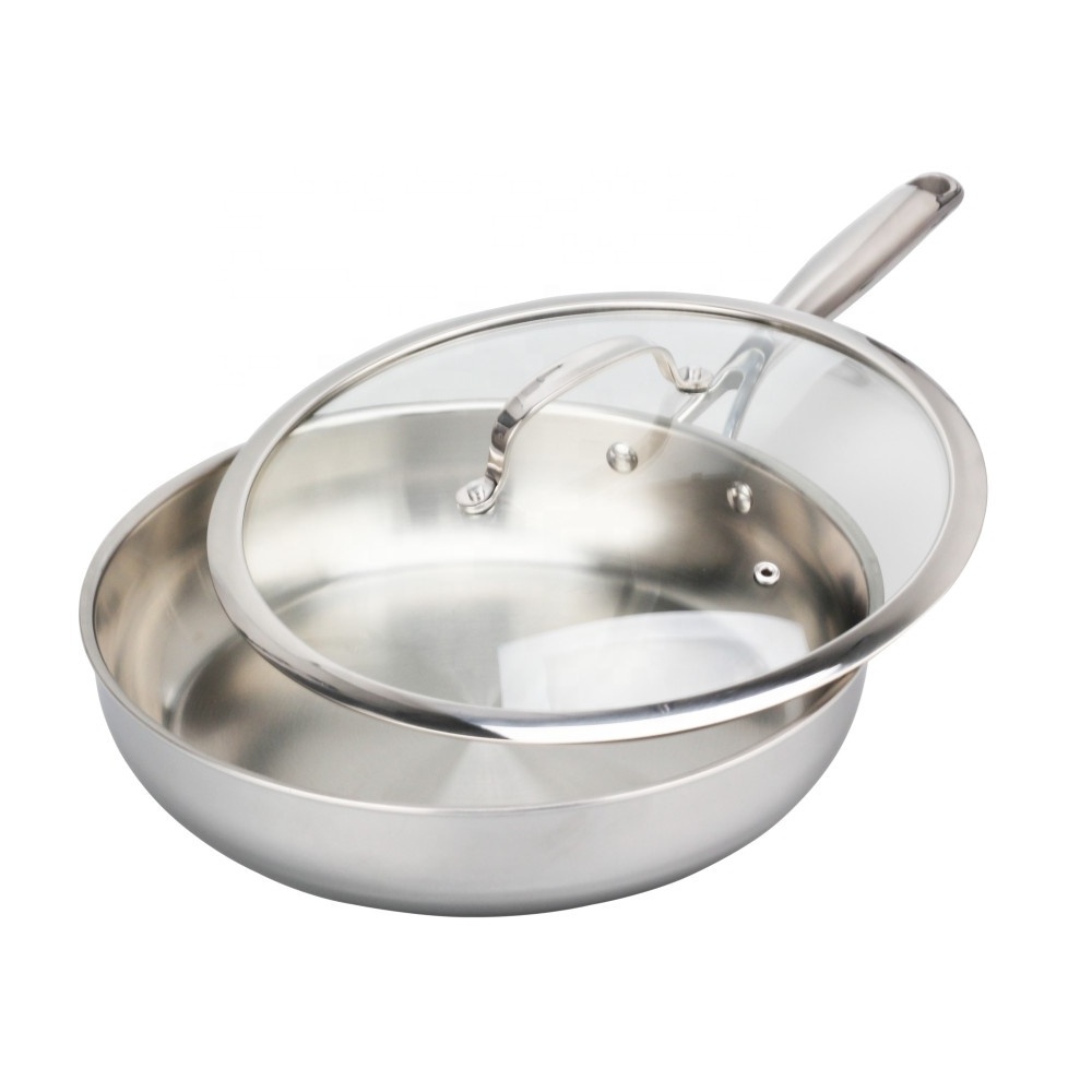 Tri-Ply Stainless Steel Frying Pan, Oven & Dishwasher Safe Classic Cooking Pan Cookware