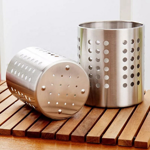 Kitchen Utensil Drying Cylinder with Drain Holes, Stainless Steel Utensil Holder