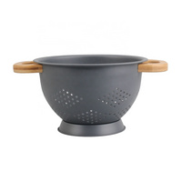 Color Powder Coating with bamboo Handles Stainless Steel Colander