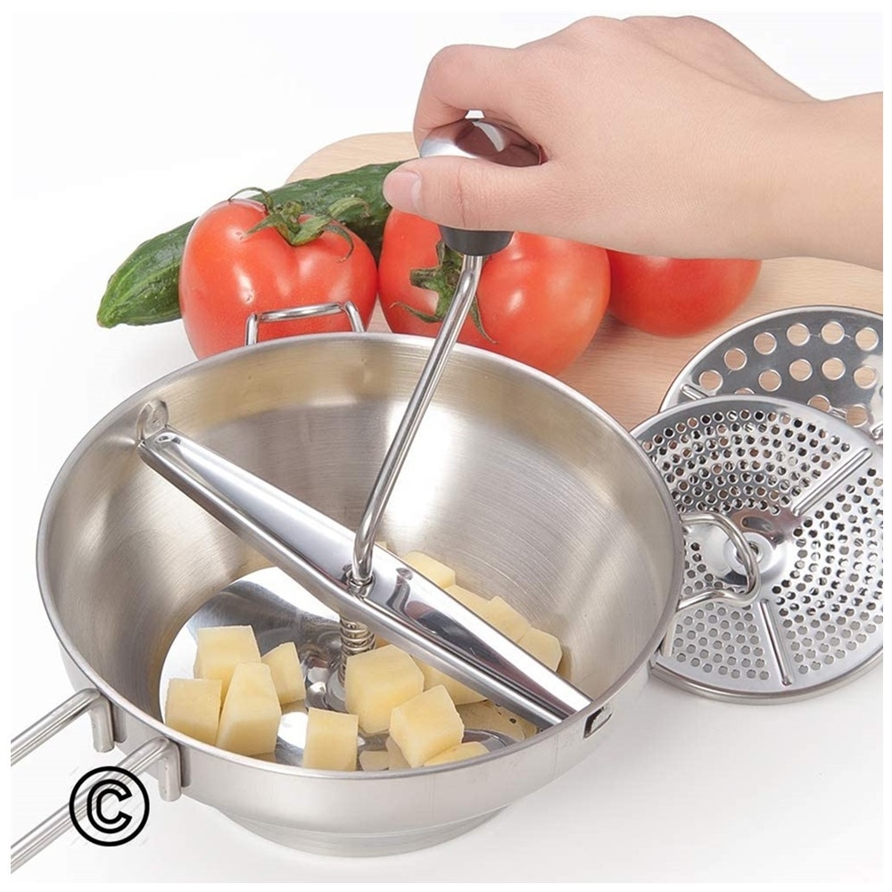 Rotary Food Mill Vegetable Strainer Potato Masher Grinder with 3 Milling Discs, Stainless Steel Food Mill