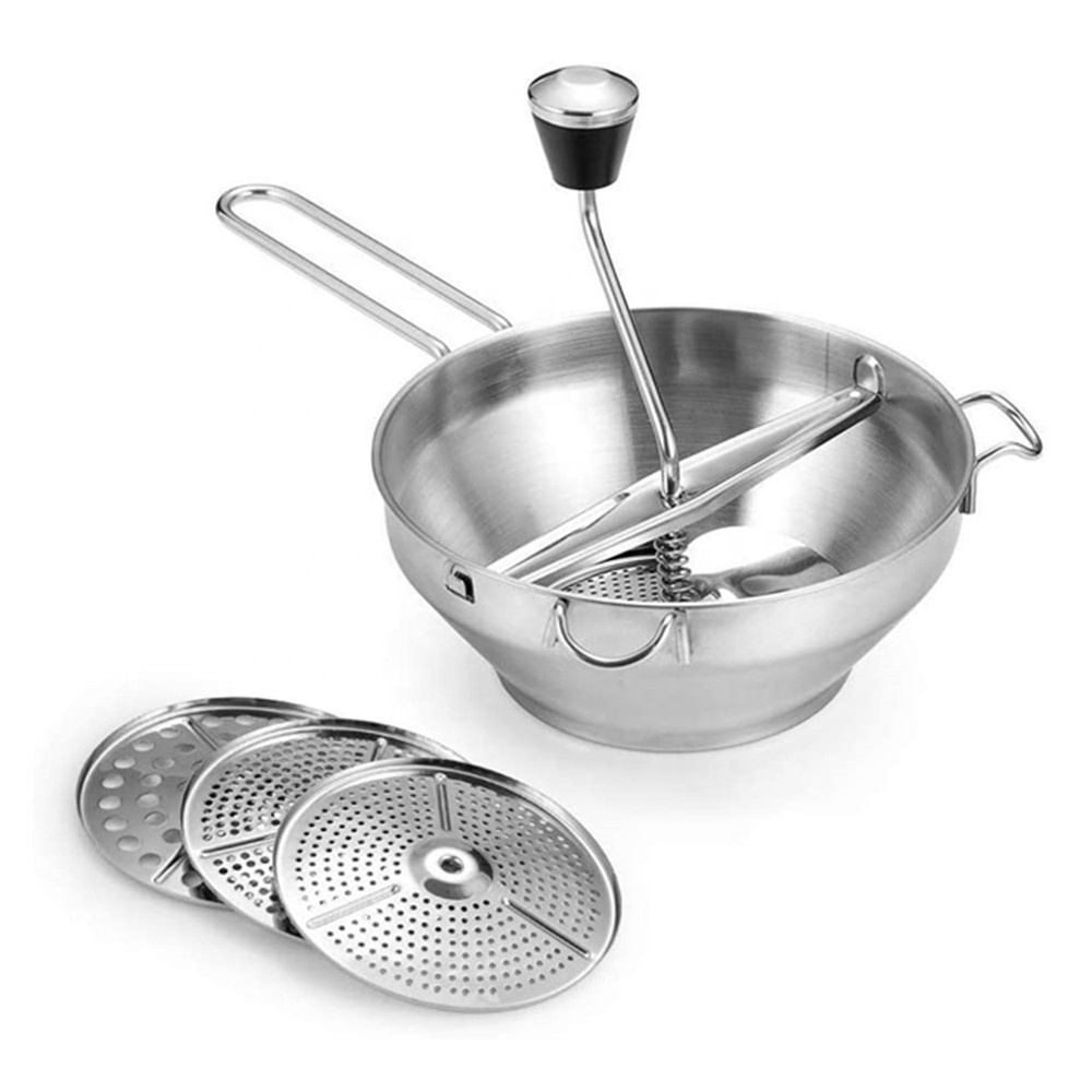 Rotary Food Mill Vegetable Strainer Potato Masher Grinder with 3 Milling Discs, Stainless Steel Food Mill