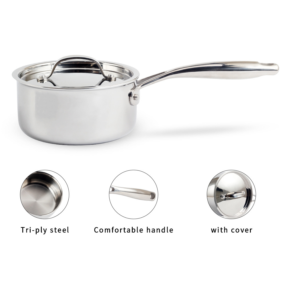 Professional Quality Cookware Tri-ply Clad Home Cooking & Commercial Kitchen Surface Induction Oven Safe  Sauce Pot Sauce Pans