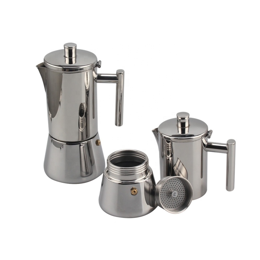 Induction-Capable Stovetop Espresso Maker Stainless Steel Italian Coffee Maker Moka Pot