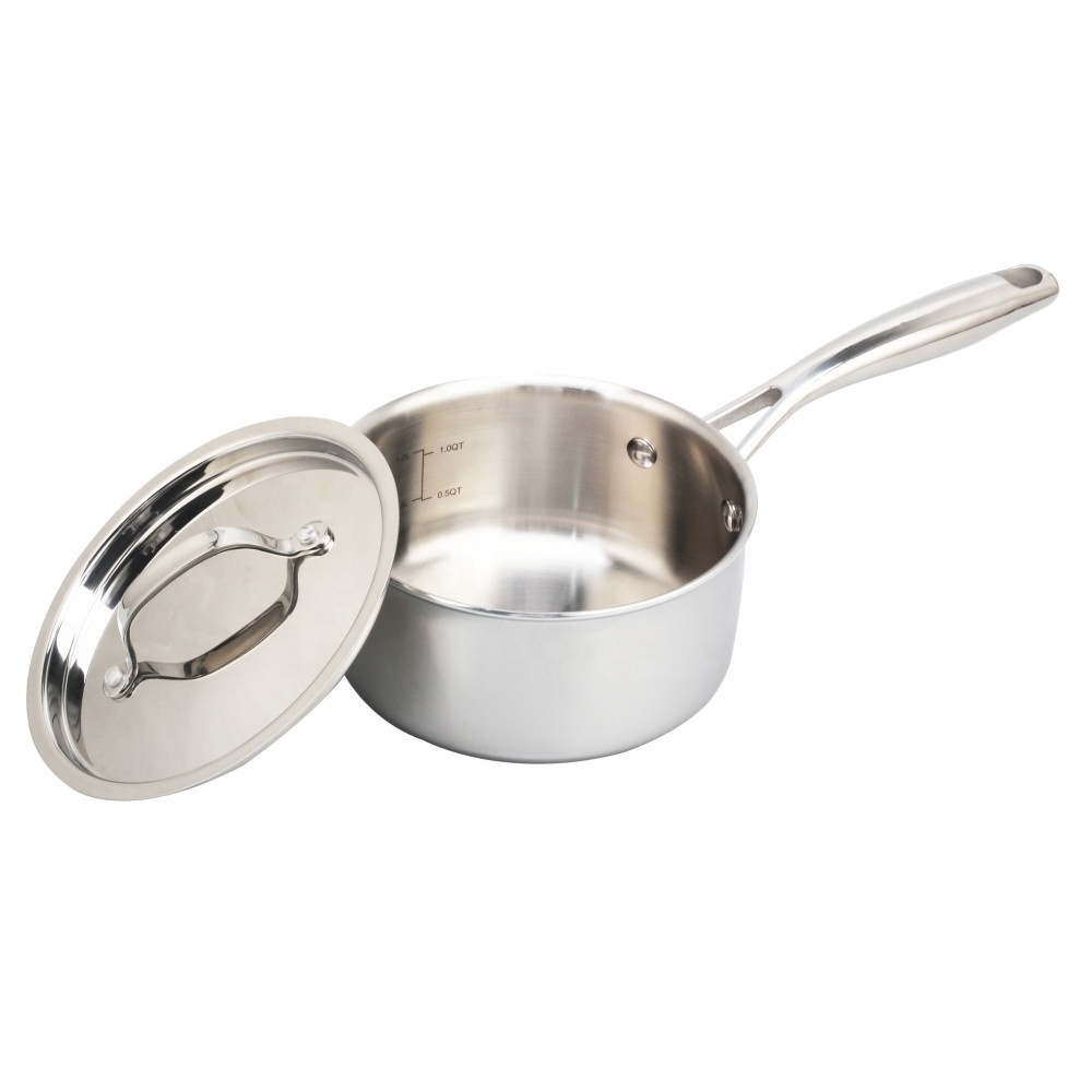 Stainless Steel Small Saucepan With Lid, Induction Cooking Sauce Pot Sauce Pans, 18/8 Tri-Ply Stainless Steel Saucier Pot