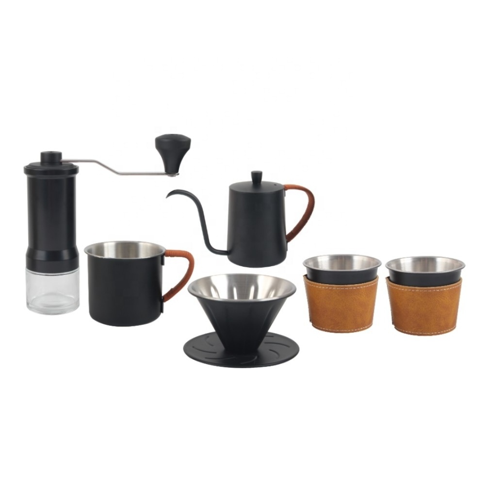 Pour over Drip kettle set with manual grinder premium gift box outdoor travel portable coffee maker set