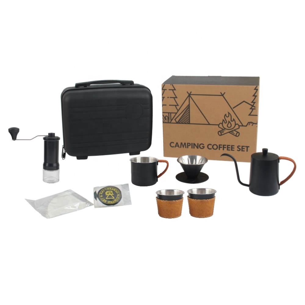 Pour over Drip kettle set with manual grinder premium gift box outdoor travel portable coffee maker set