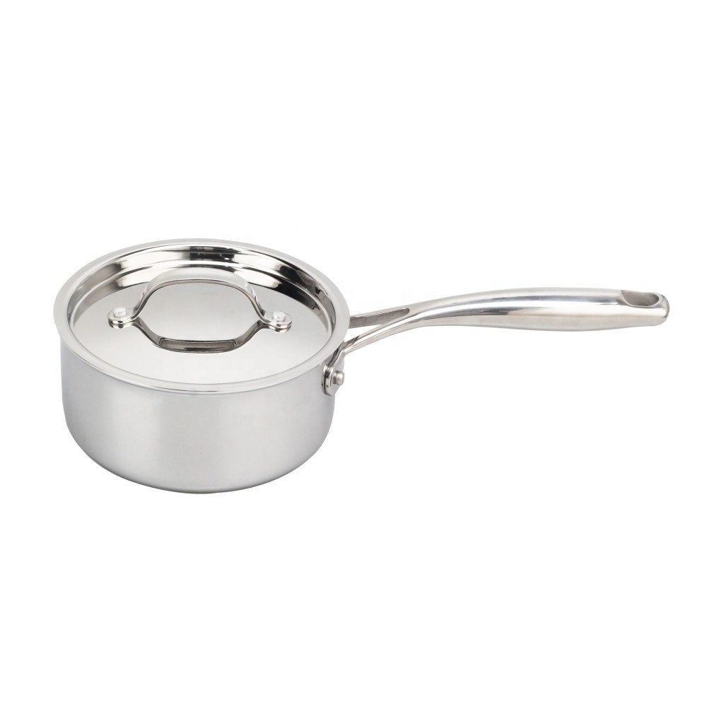 Stainless Steel Small Saucepan With Lid, Induction Cooking Sauce Pot Sauce Pans, 18/8 Tri-Ply Stainless Steel Saucier Pot