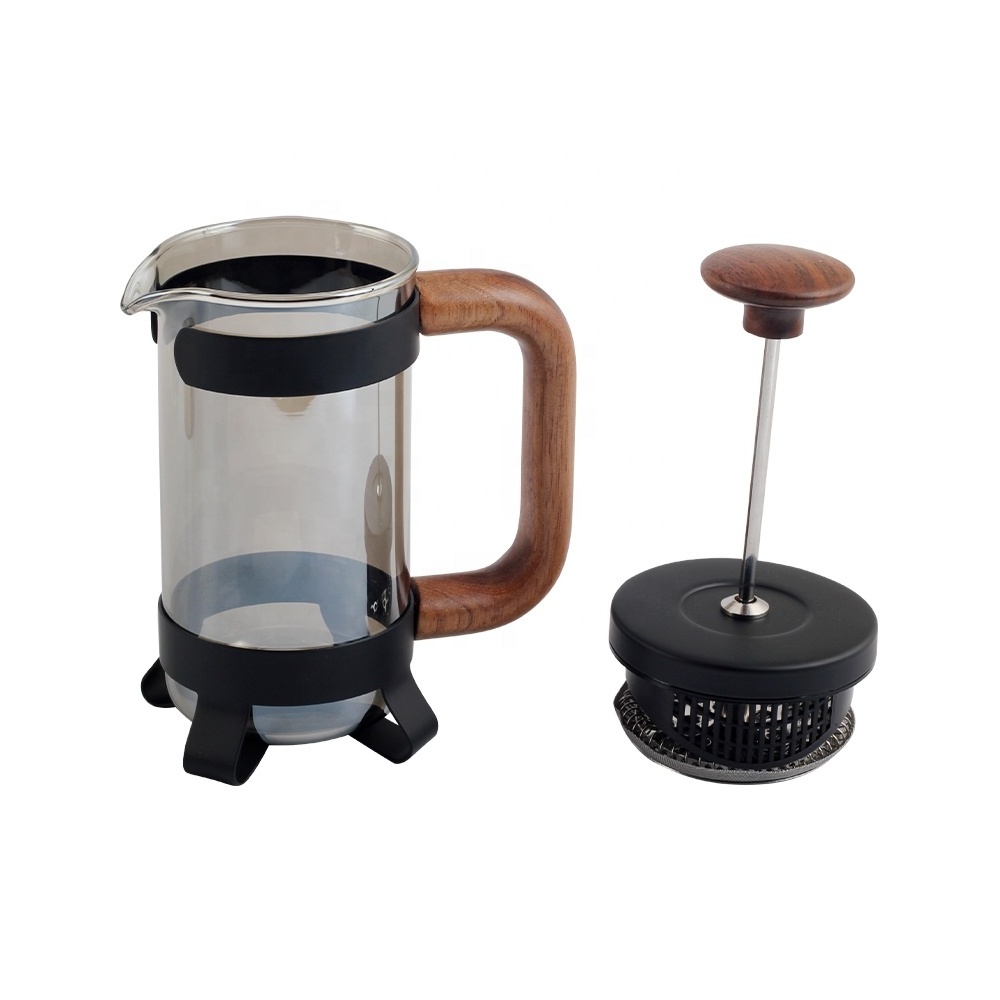 Wooden Handle EKEPHY 304 Stainless Steel filter  Glass Coffee French Press