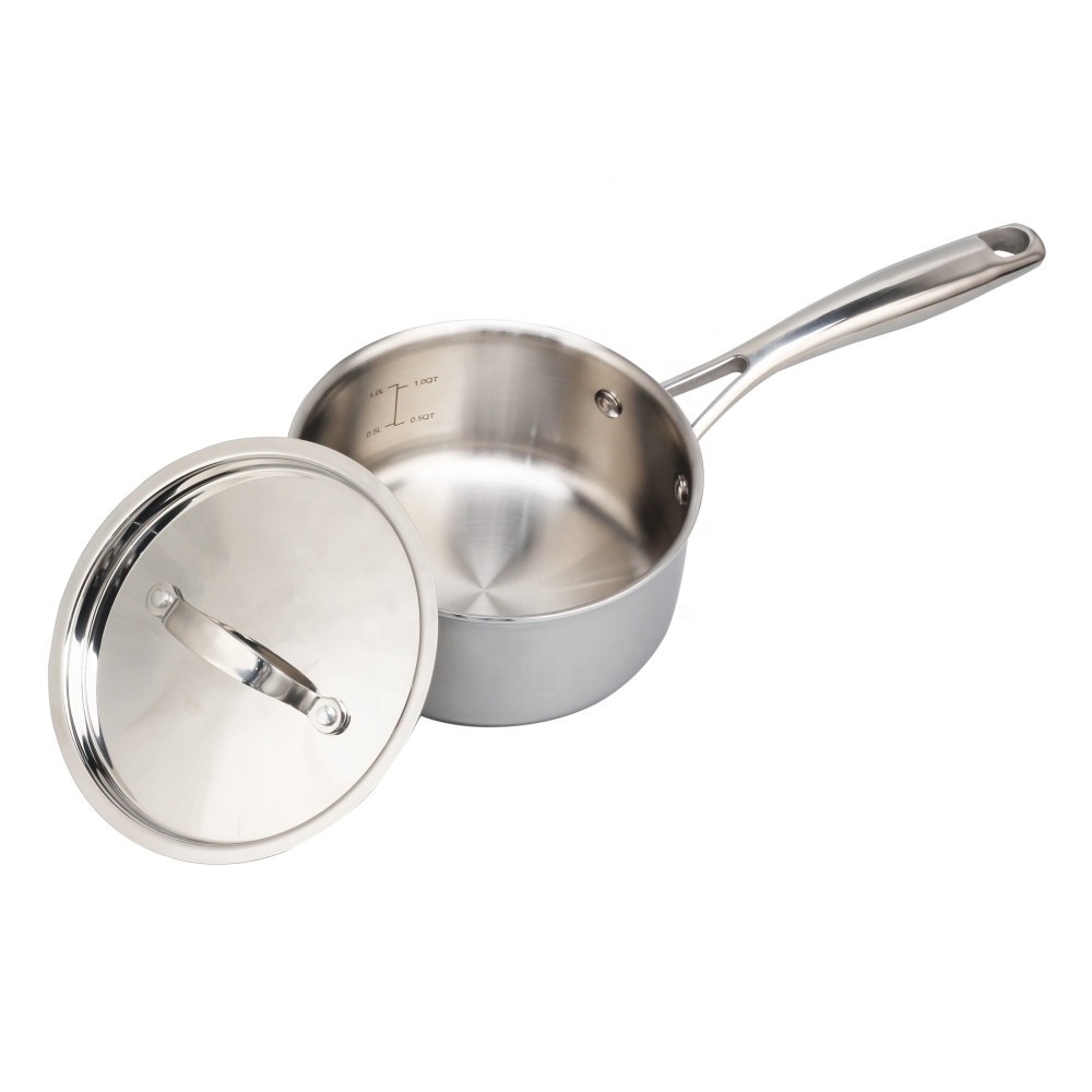 Stainless Steel Small Saucepan With Lid, Induction Cooking Sauce Pot Sauce Pans, 18/8 Tri-Ply Stainless Steel Saucier Pot