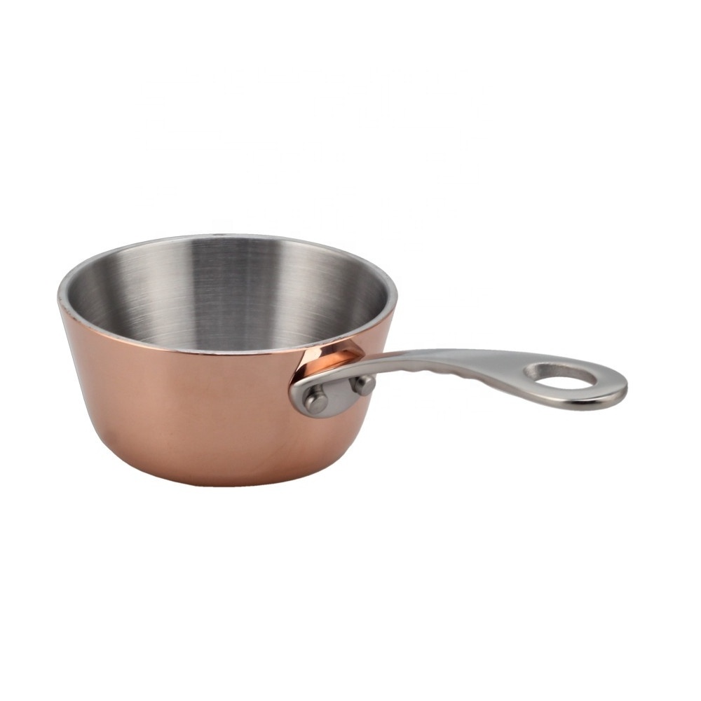 Mini Prima Stainless Steel Triply Mini Sauce Pan/Saucepan, 3.3 Inch, Copper