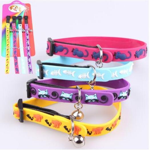 Colorful Small Silicone Pet Dog Cat Collar With Jingle Bell