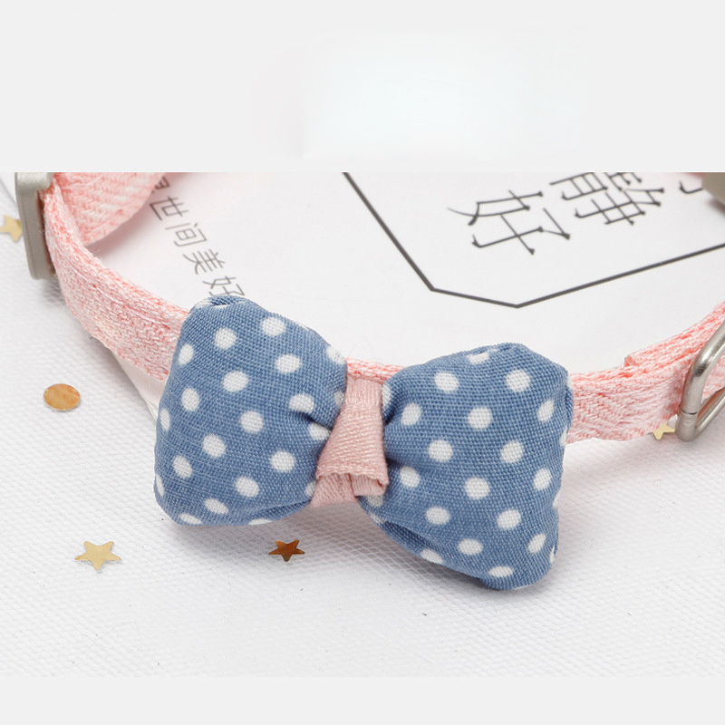 Gentleman'S Cotton-Filled Series Cat Collar Cotton Core-Spun Polka Dot Bowknot Cat Collar Pet Accessories