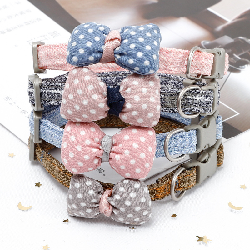 Gentleman'S Cotton-Filled Series Cat Collar Cotton Core-Spun Polka Dot Bowknot Cat Collar Pet Accessories