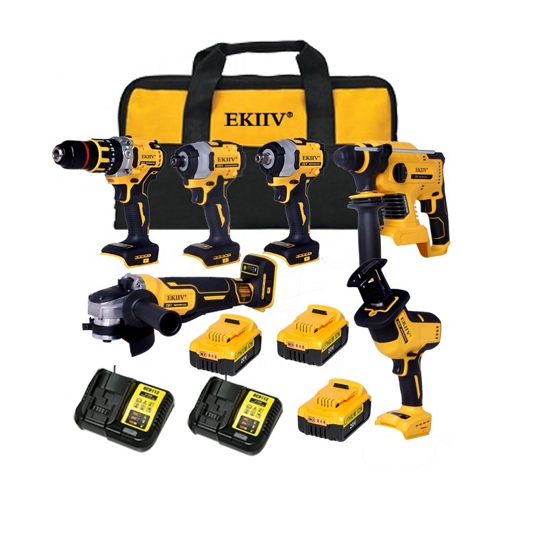 New Sealed Original Sales Combo Power Tools 6 Kits Tool Set 21v Cordless Drill and angle grinder and Hammer and Wrench