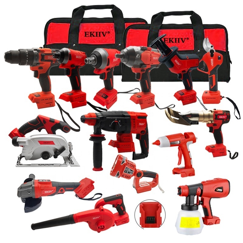 EKIIV complete set of cordless drill power 13-tools 18v 21v Lithium-Ion battery for power craft cordless drill 18v