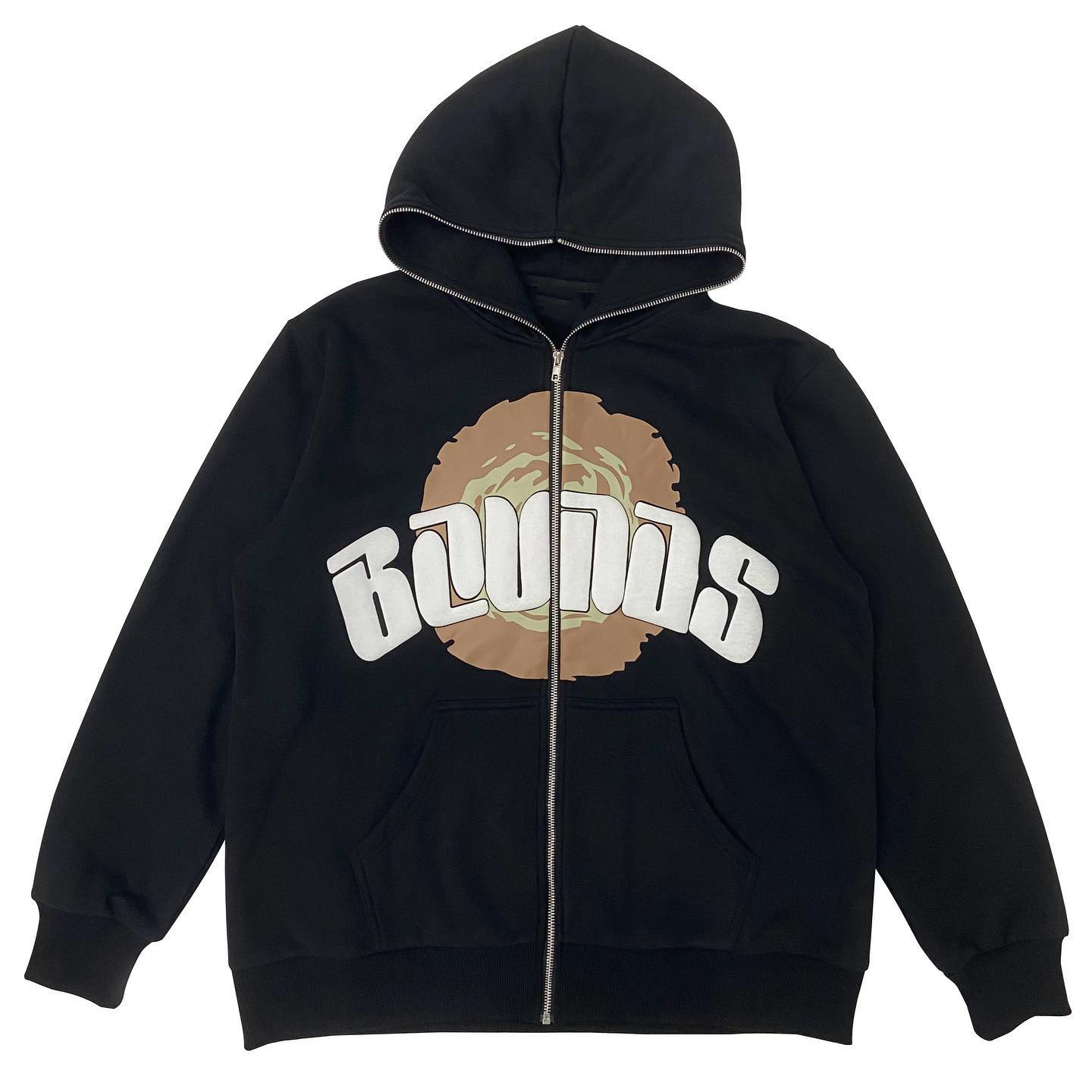 Custom Wholesale 100% Cotton Premium 3D Full Zip Up Puff Print Hoodie