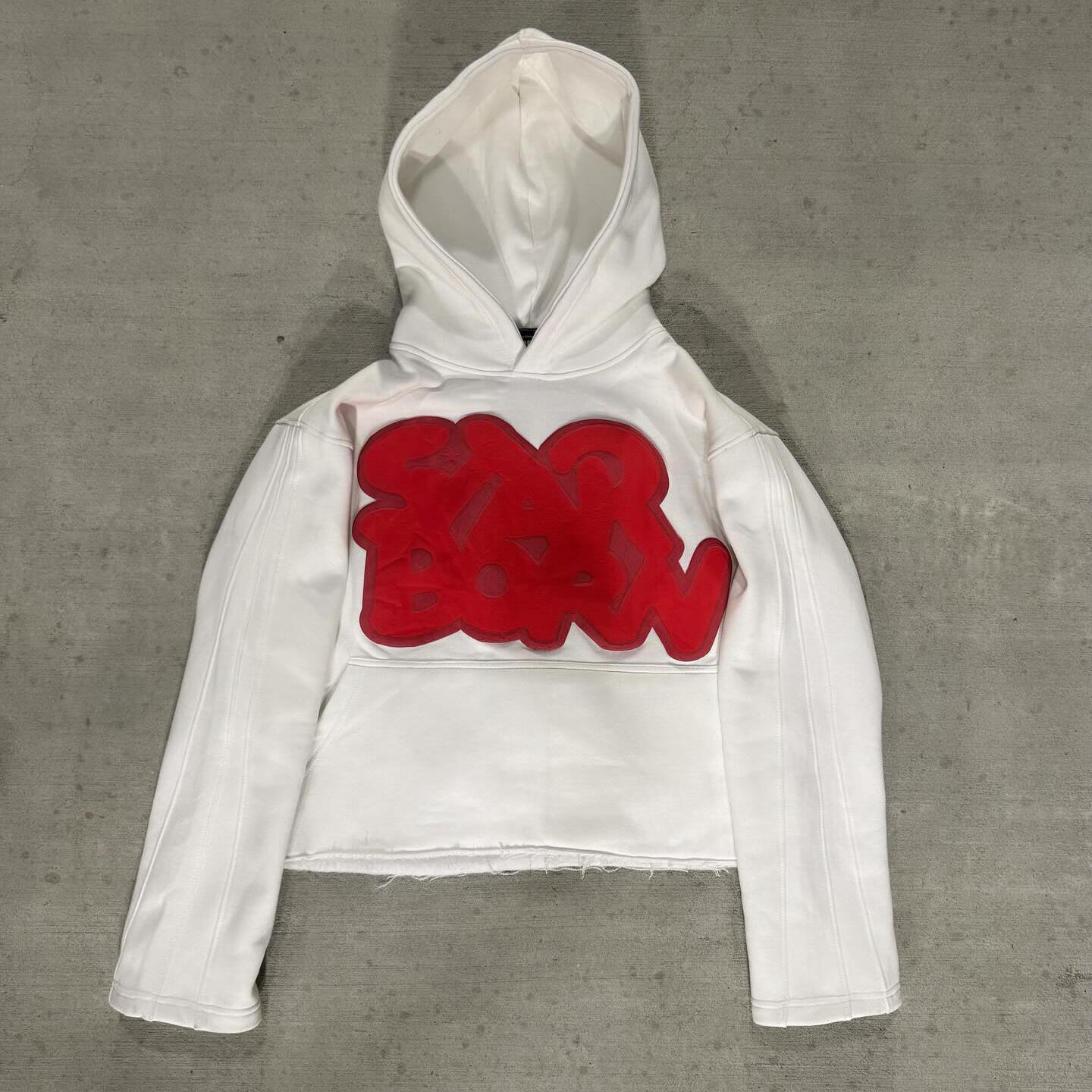 Custom Hip Hop 3D Puff Print 100% Cotton Hoodie No String Distressed Cropped Raw Hem Bubble Letter Hoodie