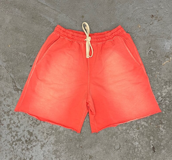 Custom Wholesale Blank Terry Sweat Men Oversized Shorts With Rope String Cut Sew Sun Faded Washed Shorts