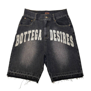 Custom Patch Embroidery Casual Streetwear Distressed Acid Wash  Jeans Shorts Vintage Y2k Graphic Denim Shorts Men