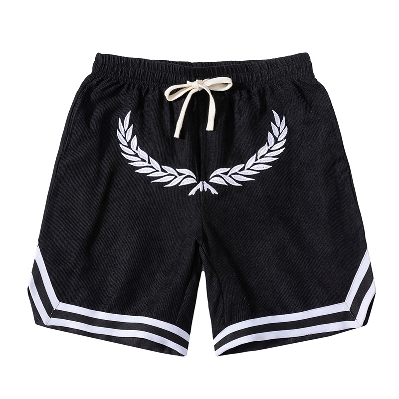 Custom Logo Blank Plain Basketball Shorts With Zipper Pockets Embroidered Corduroy Shorts