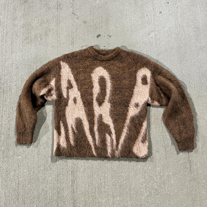 Custom Fully knitted Design Letter Logo Jacquard Oversized Crop Soft Comfortable Mohair Sweater Men