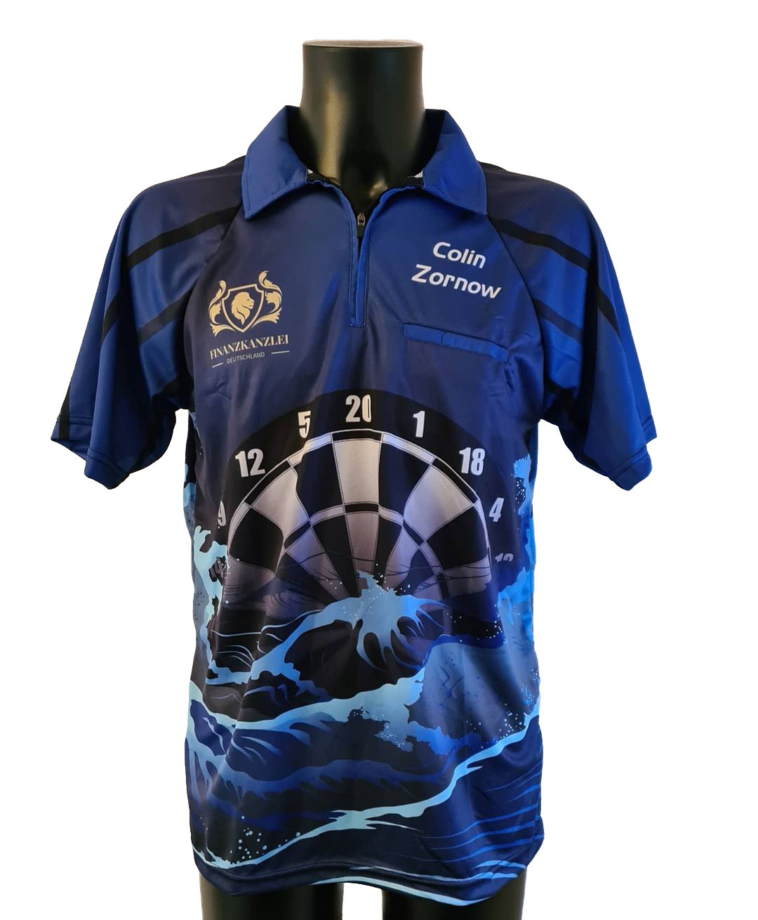 Custom Logo Mens Design Kids Youth Sharks Polyester Dart Team Club Sublimation Printed Dart Polo Shirt With Zipper Pocket