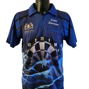 Custom Logo Mens Design Kids Youth Sharks Polyester Dart Team Club Sublimation Printed Dart Polo Shirt With Zipper Pocket