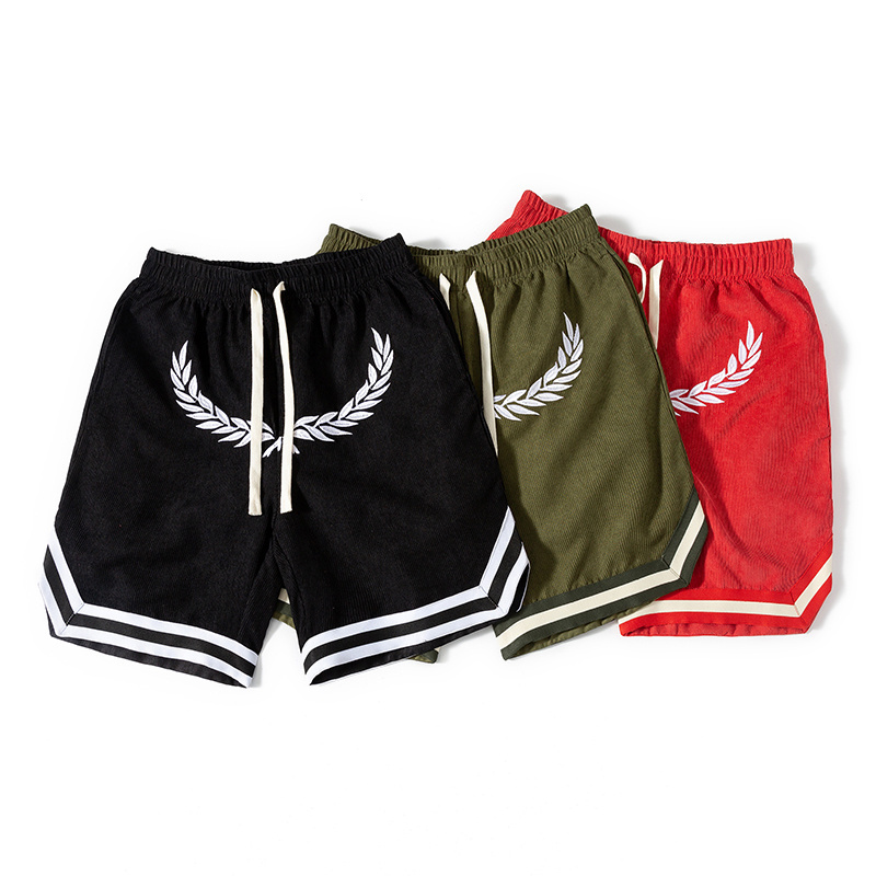 Custom Logo Blank Plain Basketball Shorts With Zipper Pockets Embroidered Corduroy Shorts