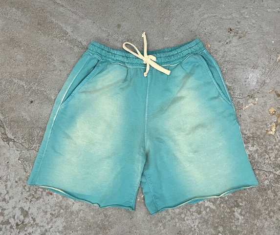 Custom Wholesale Blank Terry Sweat Men Oversized Shorts With Rope String Cut Sew Sun Faded Washed Shorts