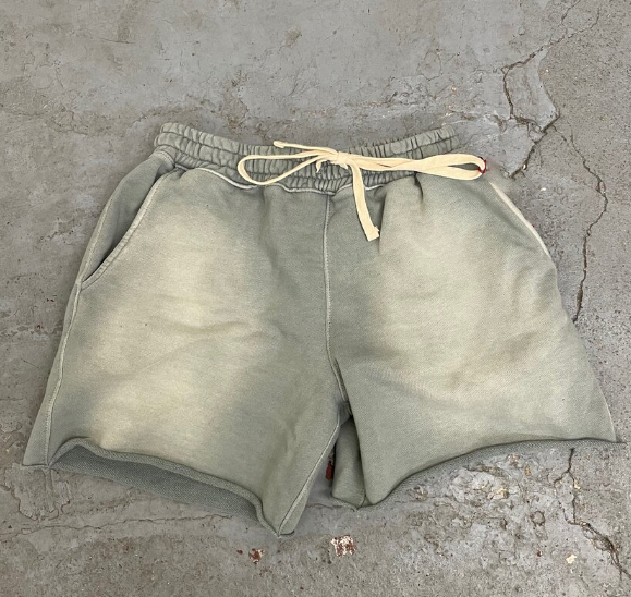 Custom Wholesale Blank Terry Sweat Men Oversized Shorts With Rope String Cut Sew Sun Faded Washed Shorts