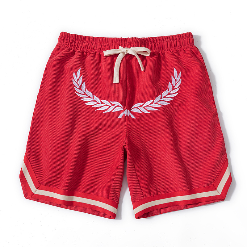 Custom Logo Blank Plain Basketball Shorts With Zipper Pockets Embroidered Corduroy Shorts