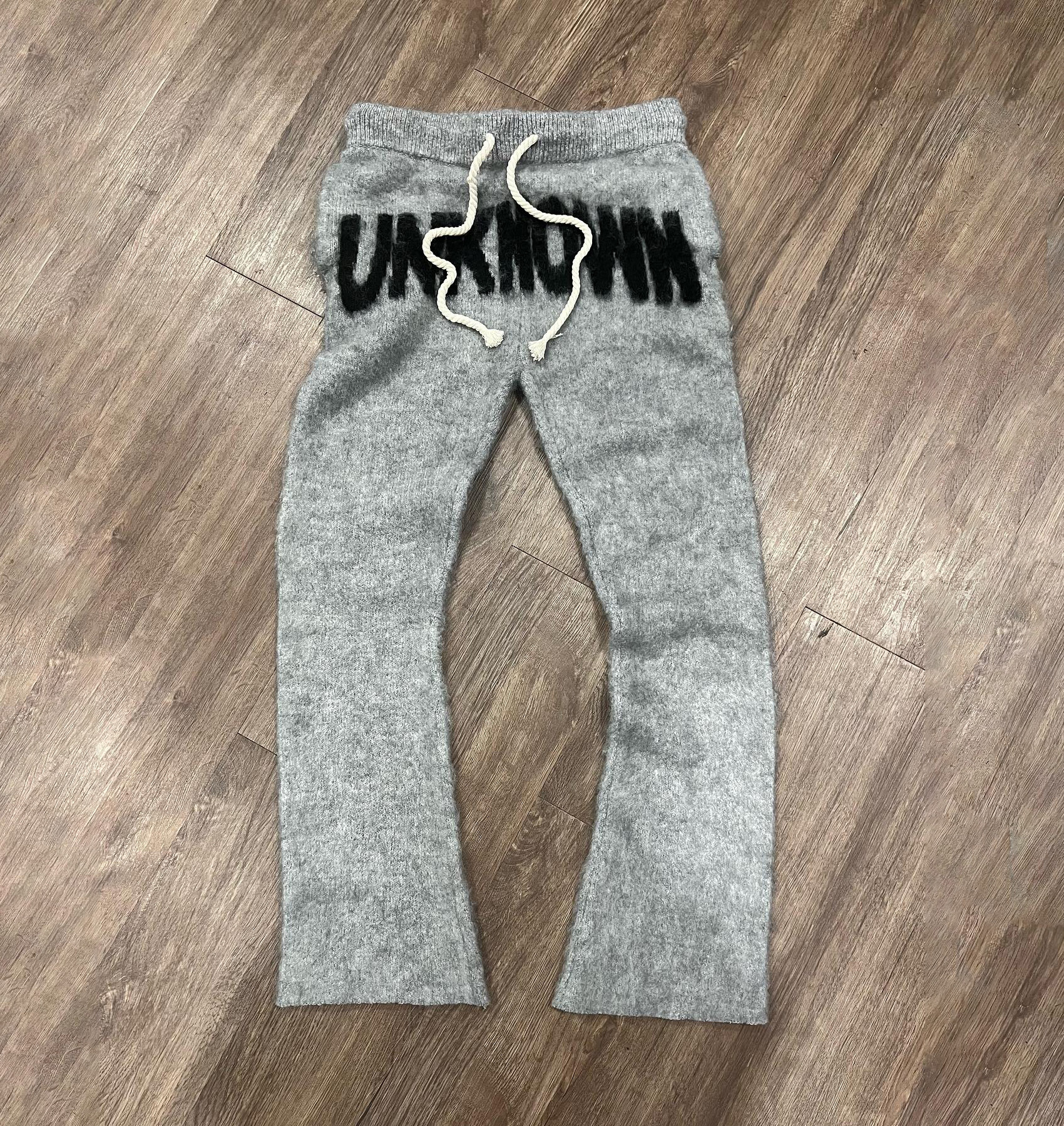 Custom Winter Thermal Jogger Streetwear Stacked Knitted Y2K Casual Fuzzy Flare  Mohair Pants Men