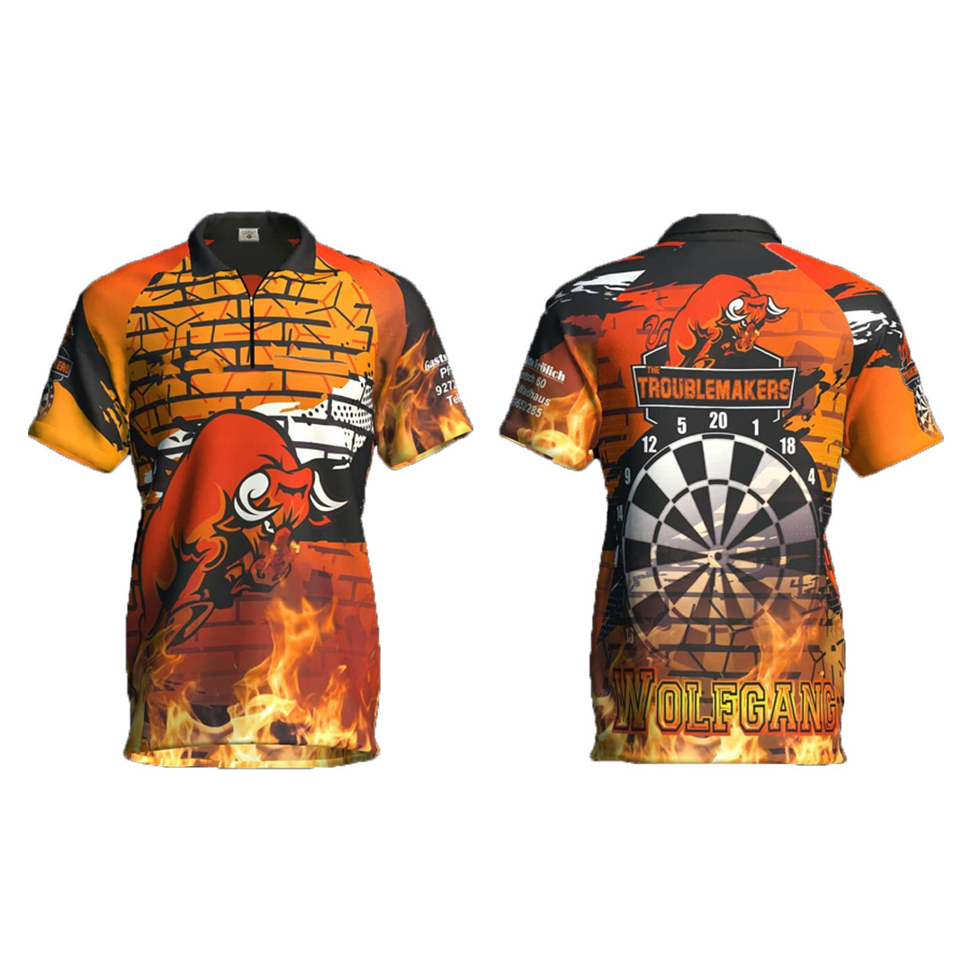 custom logo 100% polyester sublimation dart shirts zipper design your own customized team bedrucken darts shirt