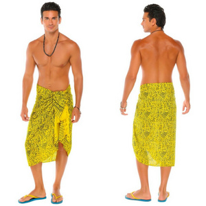 Custom logo design summer fashion beachwear pareo floral printed beach lavalava hawaiian sarong for men