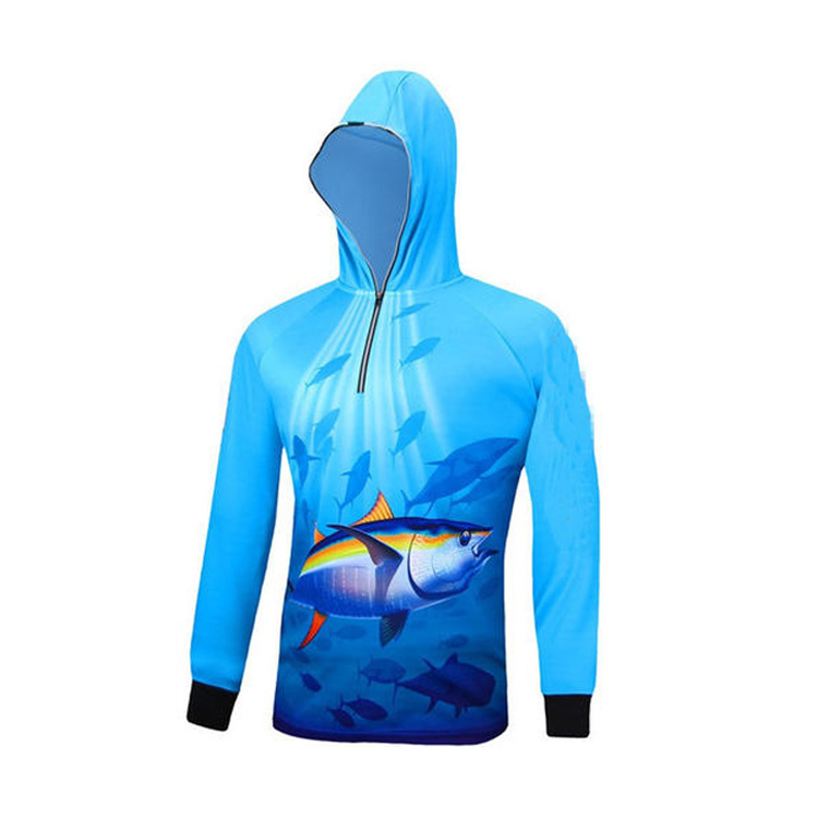 Custom Bamboo Friendly Recycled Material UV UPF50+ Moisture Wicking Mens Hoody Long Sleeve Fishing T Shirts with mask