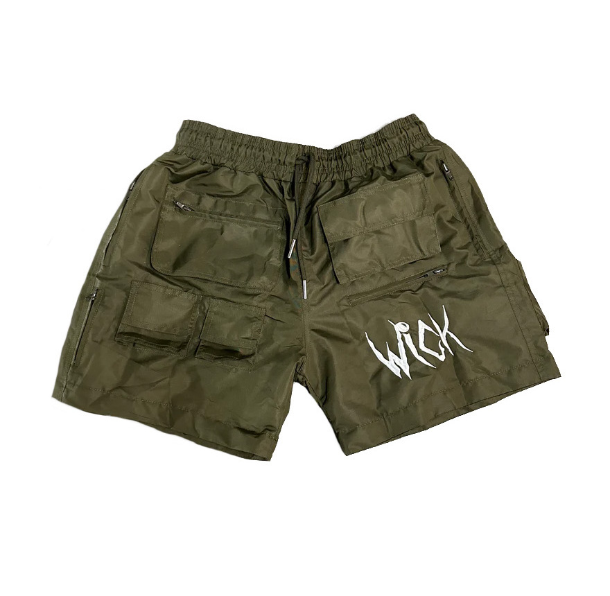 Custom Men Pocket Polyester Embroidery Baggy Streetwear Drawstring  Cargo Summer Nylon Shorts