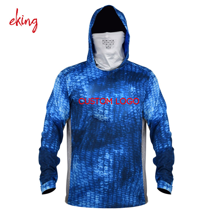 Custom Bamboo Friendly Recycled Material UV UPF50+ Moisture Wicking Mens Hoody Long Sleeve Fishing T Shirts with mask