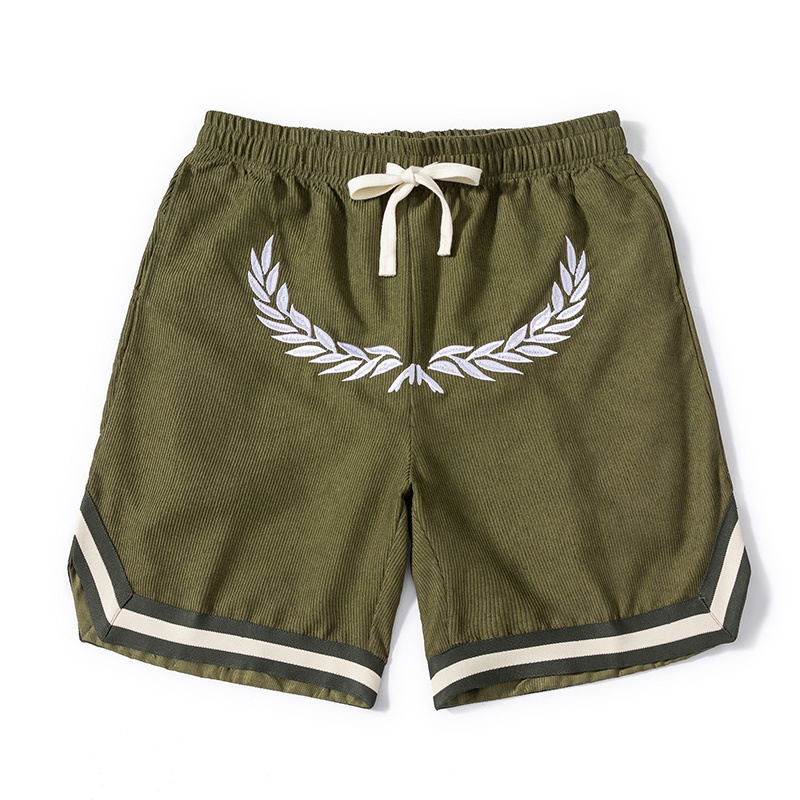 Custom Logo Blank Plain Basketball Shorts With Zipper Pockets Embroidered Corduroy Shorts